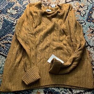 Liz & co v neck cable knit sweater. Yellow/brown metallic. XL. NWT.